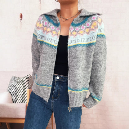 Dame cardigan avec motif coloré et fermeture éclair de haute qualité Chic und Stil