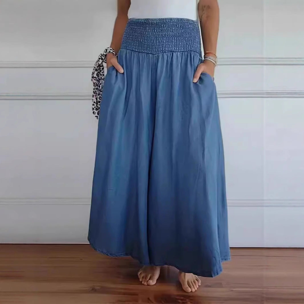 Wide cotton pants for women with elastic waistband and practical pockets Chic und Stil