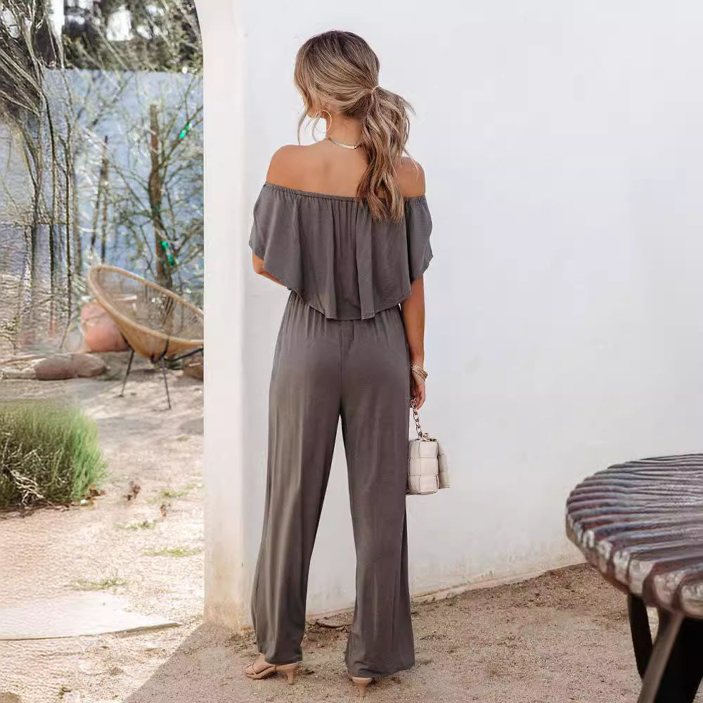 Combinaison off-shoulder pour femmes avec jambes larges et taille élastique Chic und Stil