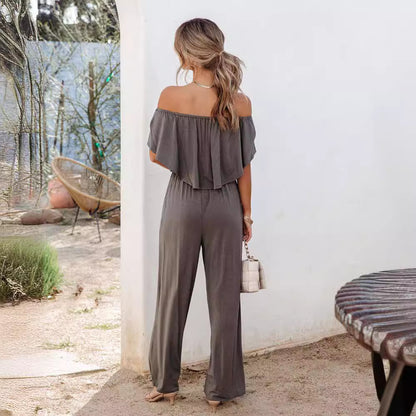 Combinaison off-shoulder pour femmes avec jambes larges et taille élastique Chic und Stil