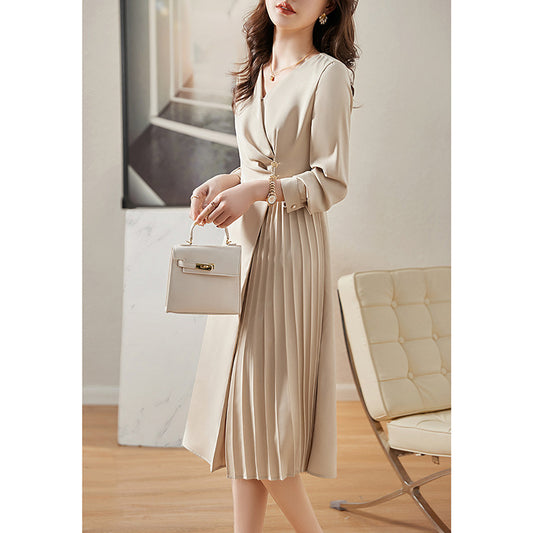Robe midi plissée élégante pour femme avec détails de bouton Chic und Stil