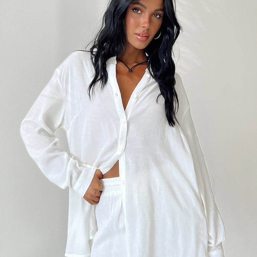 Ensemble de pyjama décontracté et aérien pour femmes avec chemise à bouton et shorts Chic und Stil