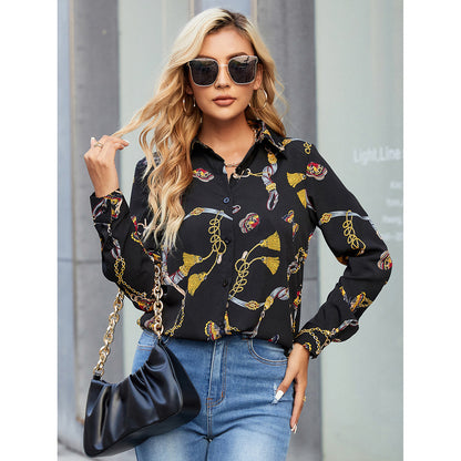 Dames Élégante Blouse à Manches Longues avec Motif Floral Joueur et Détail de Bouton Fin Chic und Stil