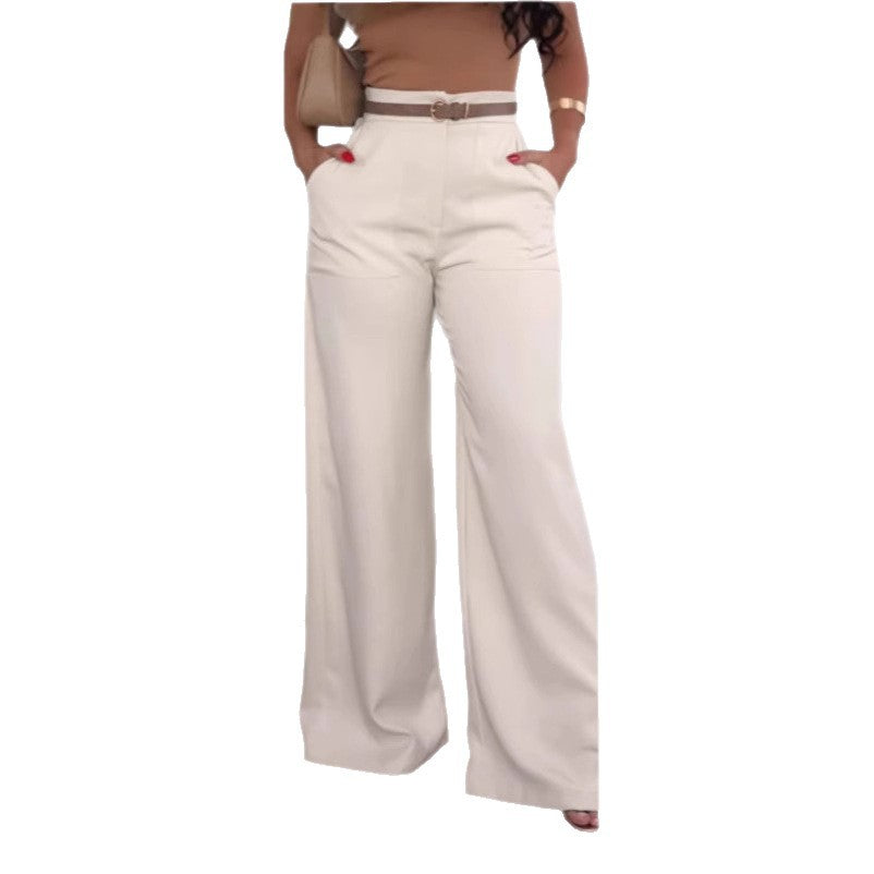 Ladies High-Waisted Wide-Leg Pants with Pockets Chic and Style