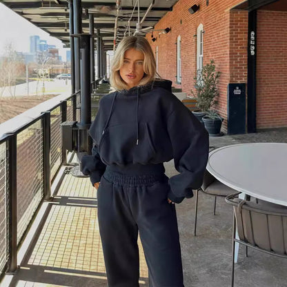 Chic and Style women's trendy cropped hoodie and relaxed jogger pants set