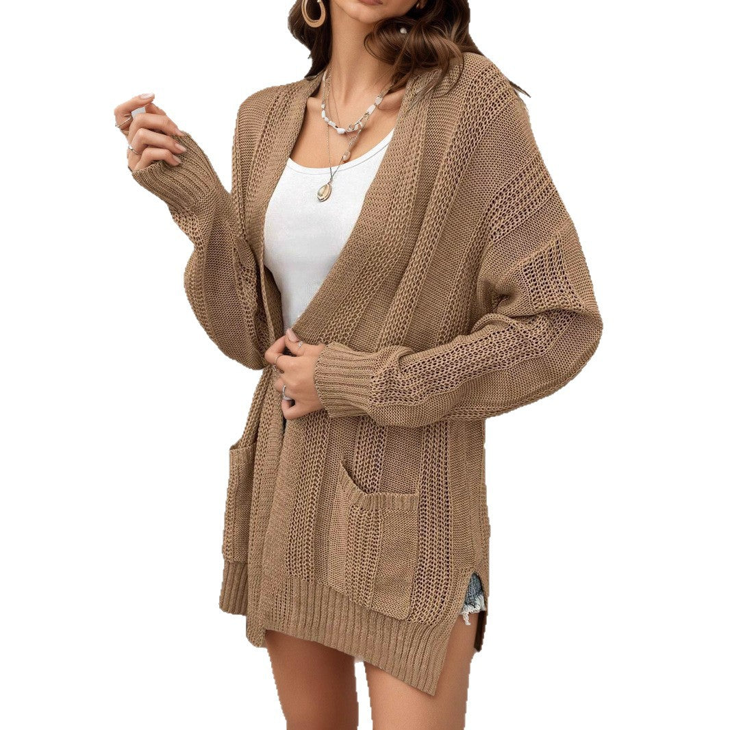 Women's lightweight knit vest with open front and practical pockets. Chic and stylish.