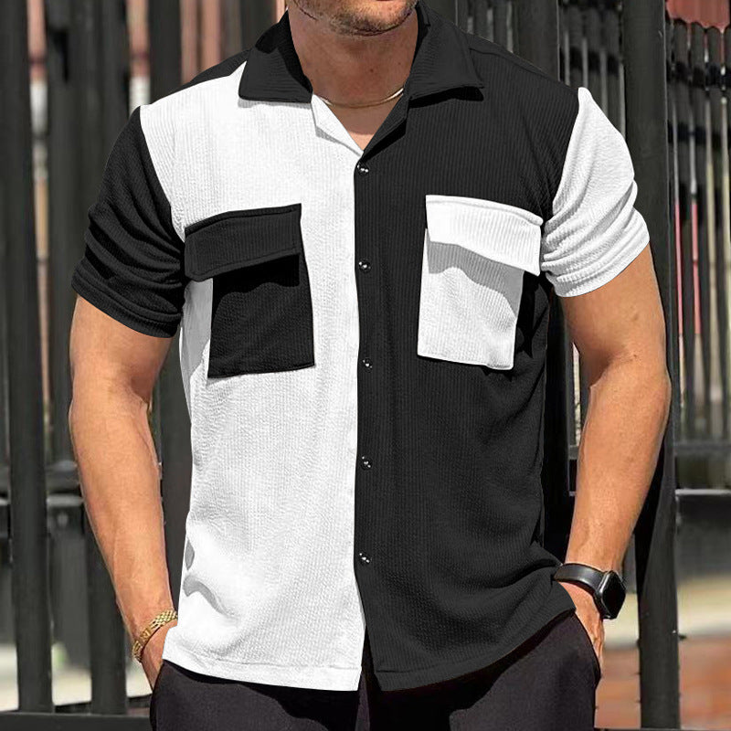 Chemise pour homme à manches courtes tendance avec design texturé et deux poches poitrine pratiques Chic und Stil