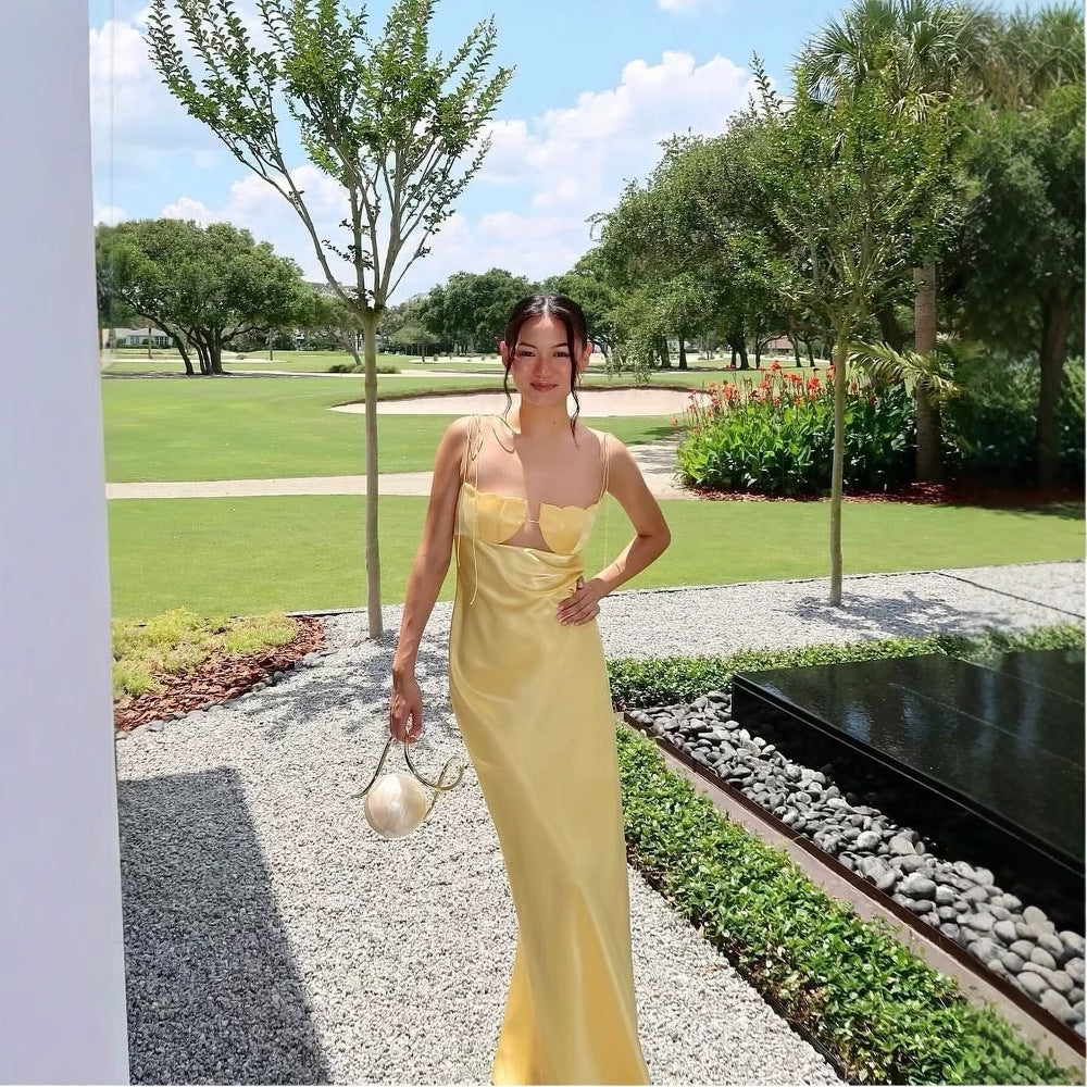 Robe maxi pour femmes avec bretelles spaghetti réglables et coupe élégante Chic und Stil