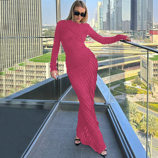 Robe maxi à manches longues pour femmes avec des détails transparents raffinés et une coupe flatteuse Chic und Stil