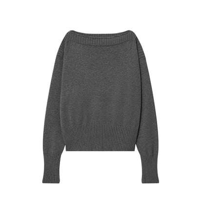 Pull en tricot décontracté pour femmes avec épaules tombantes et large bord-côte Chic und Stil