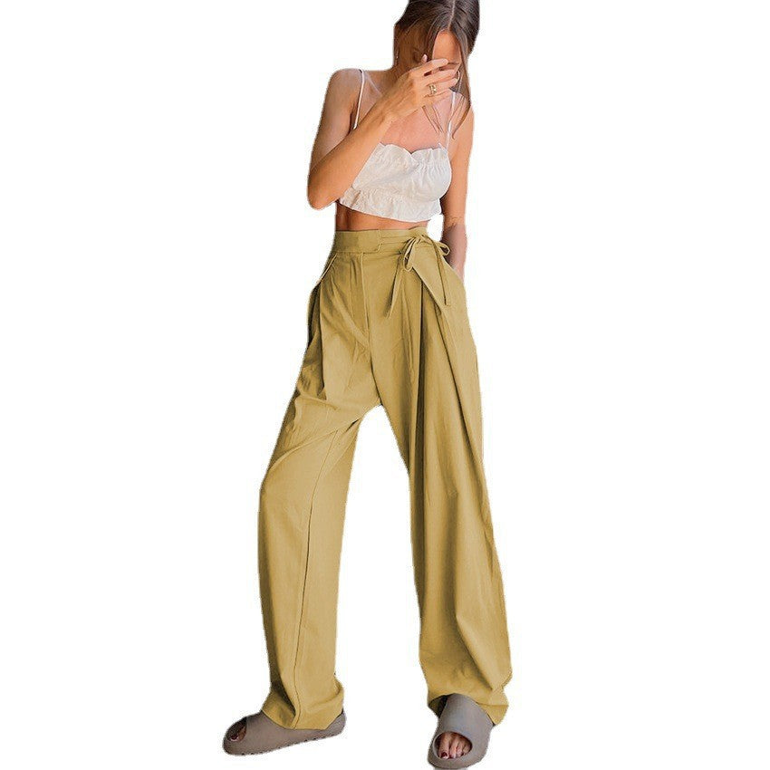 High-waisted wide-leg pants for women with drawstring and elegant pleats Chic und Stil