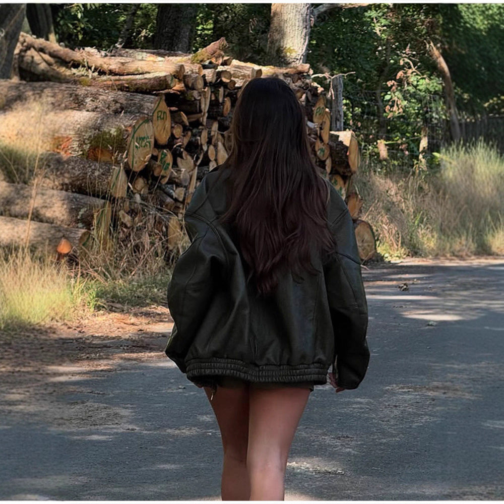 Dame cuir veste avec coupe décontractée oversized Chic und Stil