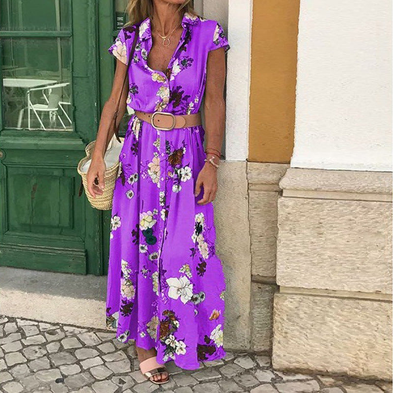 Robe maxi pour femmes avec motif floral et ceinture taille élégante Chic und Stil