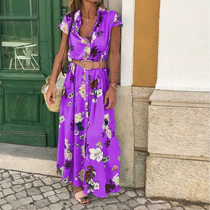 Robe maxi pour femmes avec motif floral et ceinture taille élégante Chic und Stil
