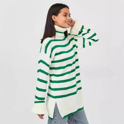 Pull à col roulé en tricot pour femmes avec un motif rayé moderne et une coupe oversized Chic und Stil