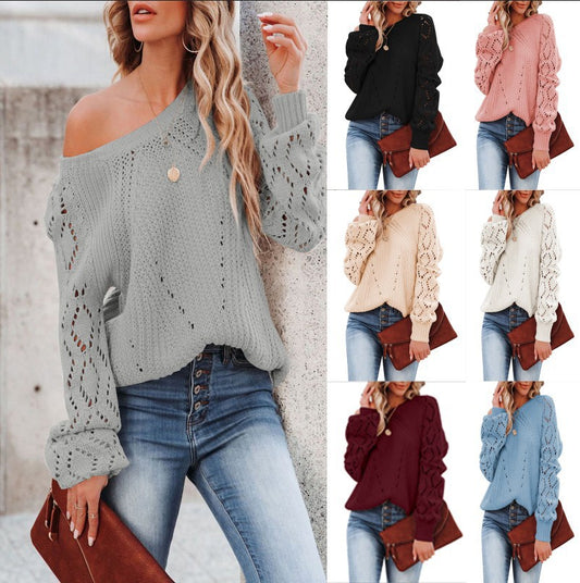 Pull en tricot pour femmes avec un élégant motif ajouré et des manches volumineuses Chic und Stil