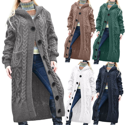 Ladies Long Cardigan with Cable Knit Pattern and Spacious Pockets Chic and Style