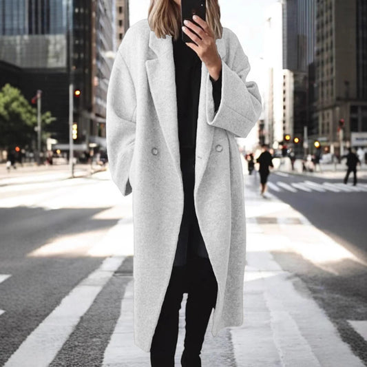 Oversized wool coat for women with double-breasted Chic and Style