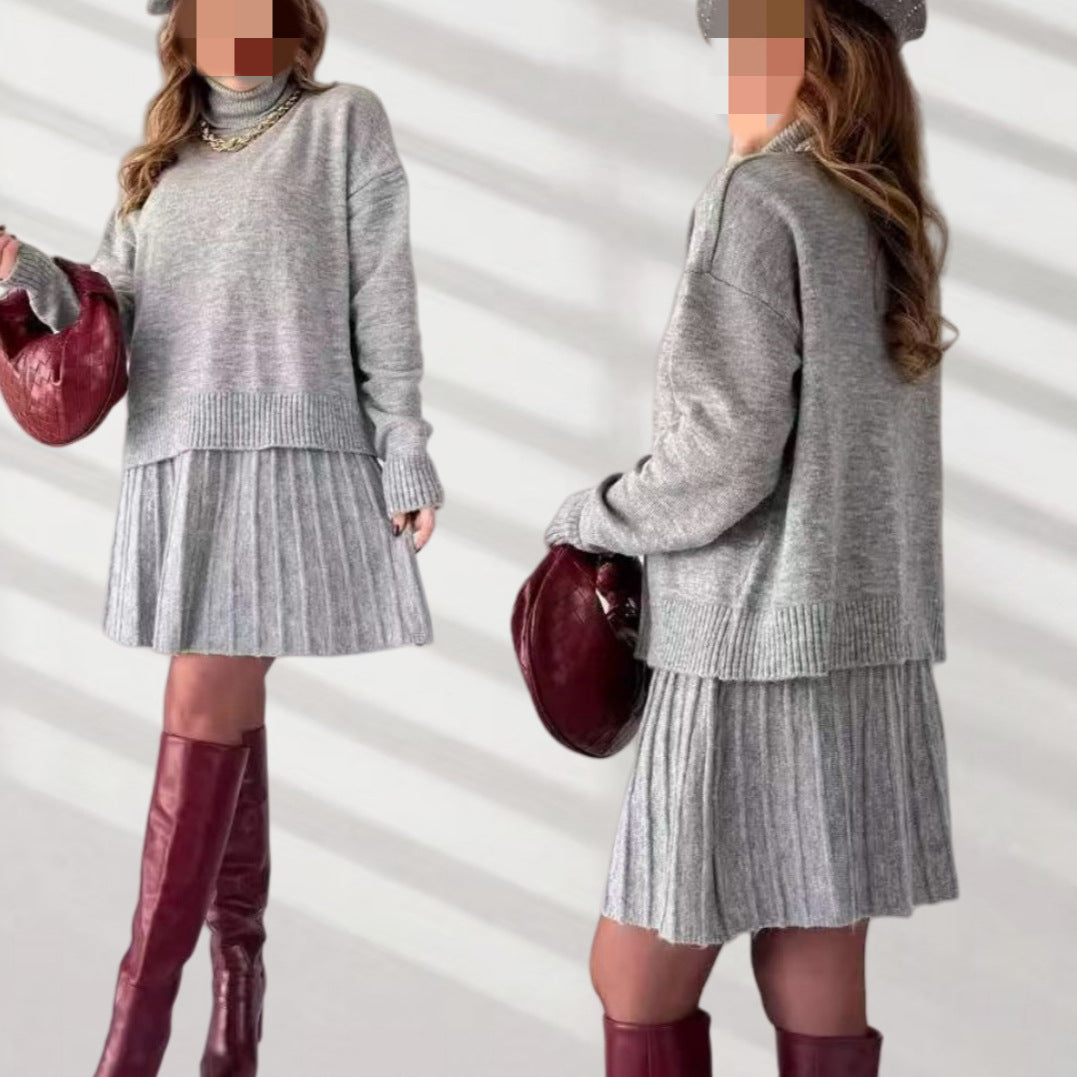 Dames pull en maille oversize avec une structure ribbed de haute qualité et une mini jupe assortie Chic und Stil