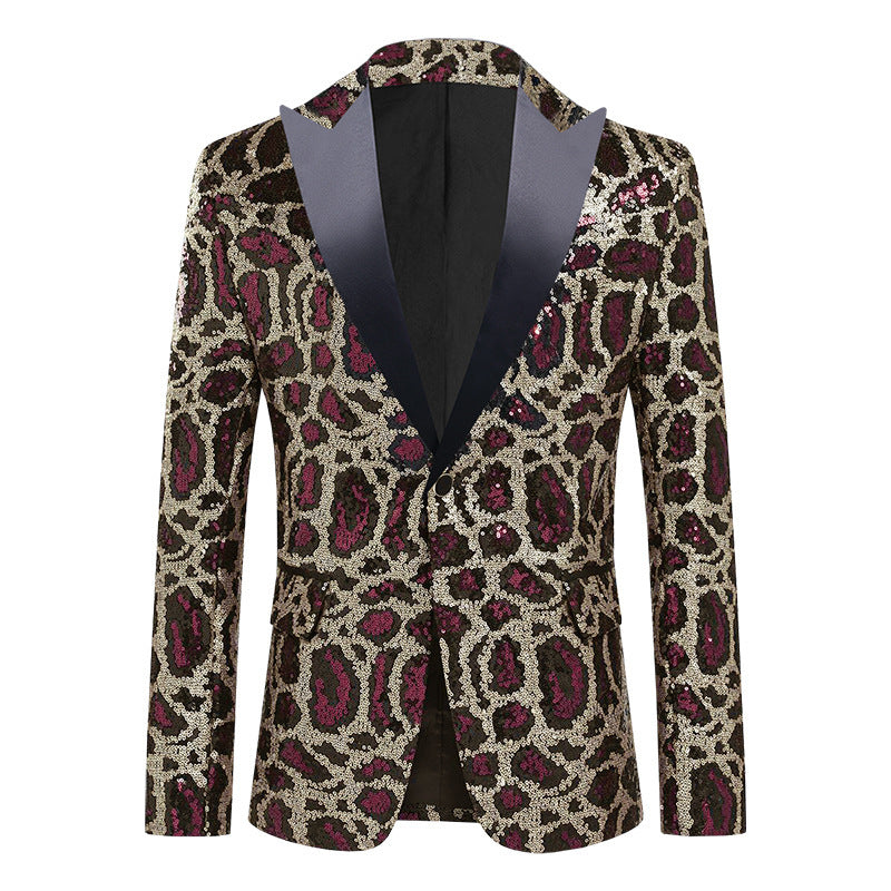 Elegant men's sequin blazer with modern leopard print Chic and Style
