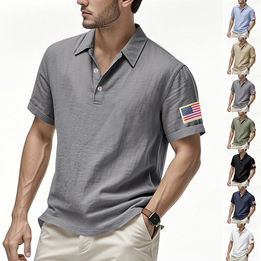 Polo sportif pour hommes avec motif de drapeau américain et technologie de régulation de l'humidité Chic und Stil