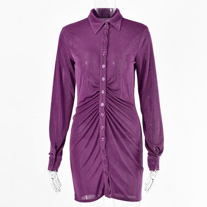 Robe chemise mi-longue pour femmes avec patte de boutonnage et fronces Chic und Stil