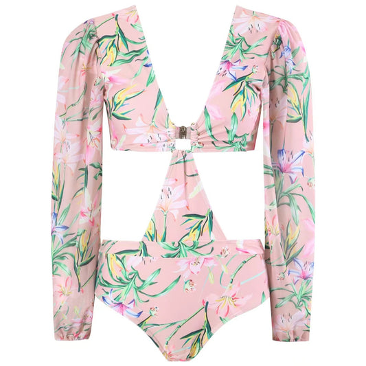 Women's bath set with elegant puffed sleeves and a chic floral design