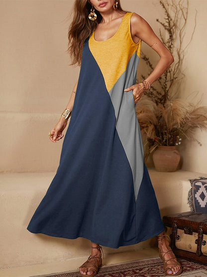 Robe maxi décontractée pour femmes avec un design unique en blocs de couleur Chic und Stil