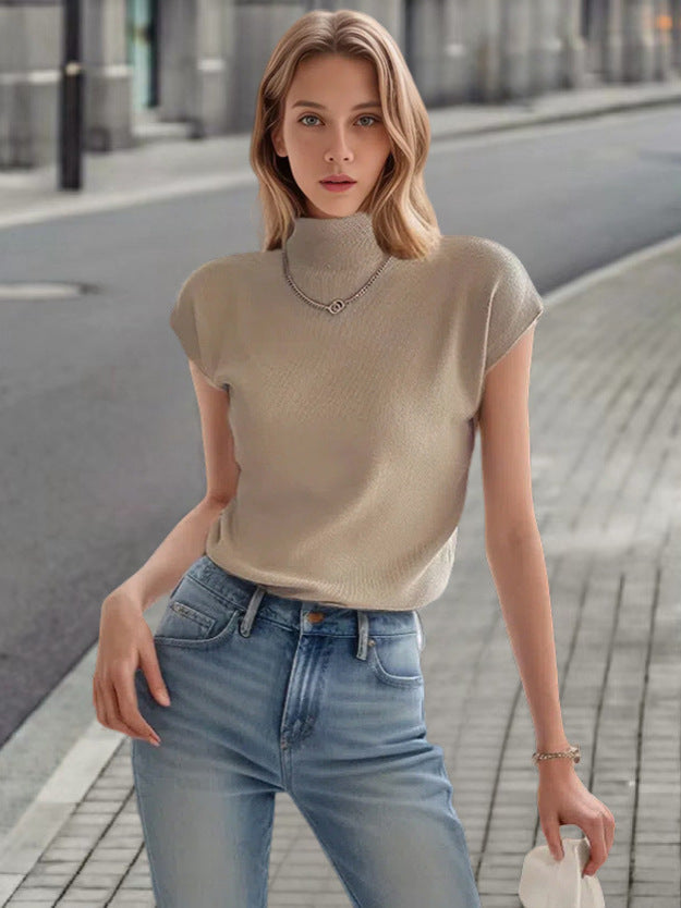 Dames élégant t-shirt à manches courtes avec col montant et coupe près du corps Chic und Stil