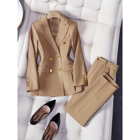 Veste ajustée pour femme à double boutonnage et ensemble de pantalons Chic und Stil 1750847116