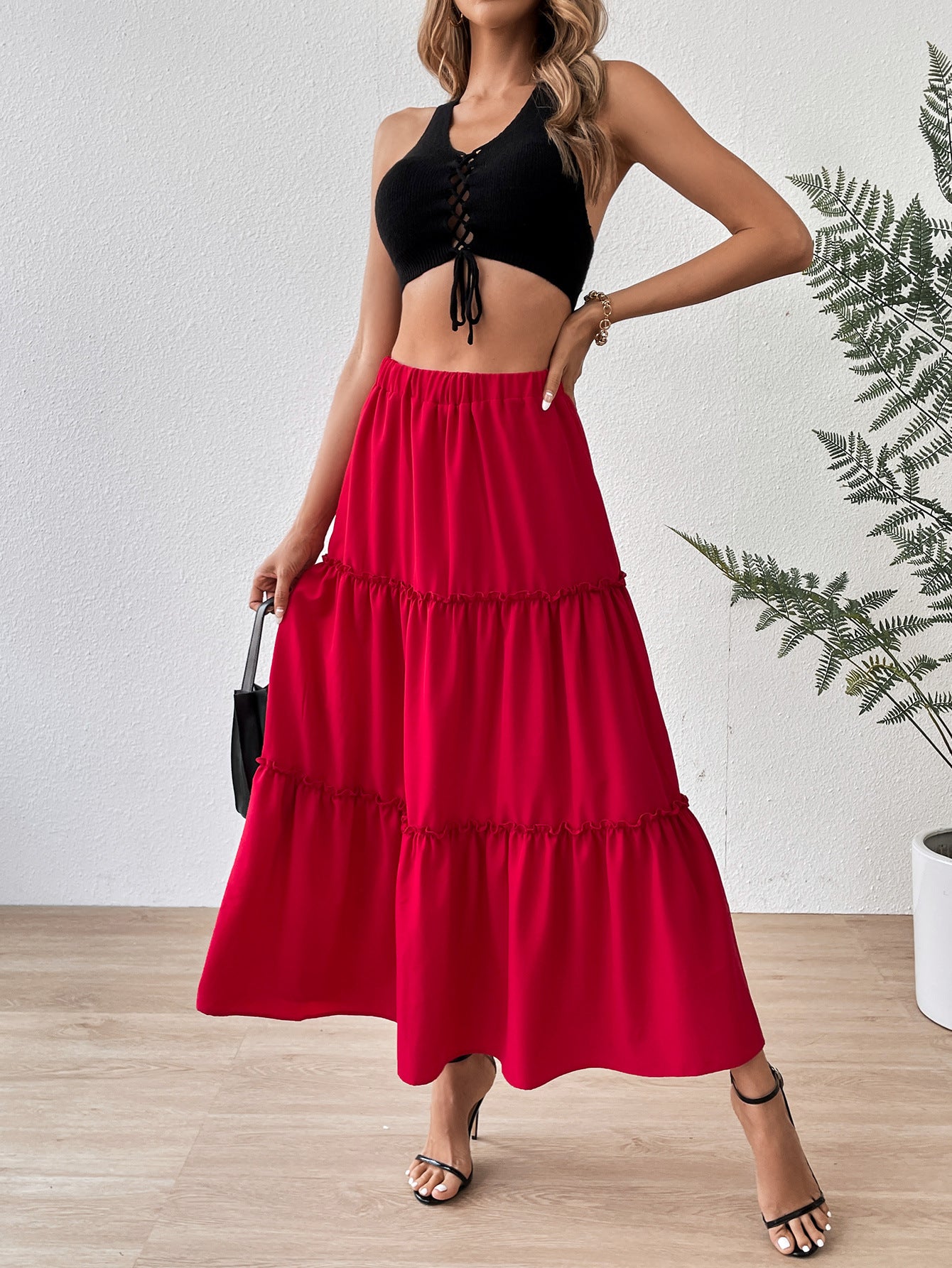 Jupe maxi décontractée pour femmes avec volant et taille élastique Chic und Stil