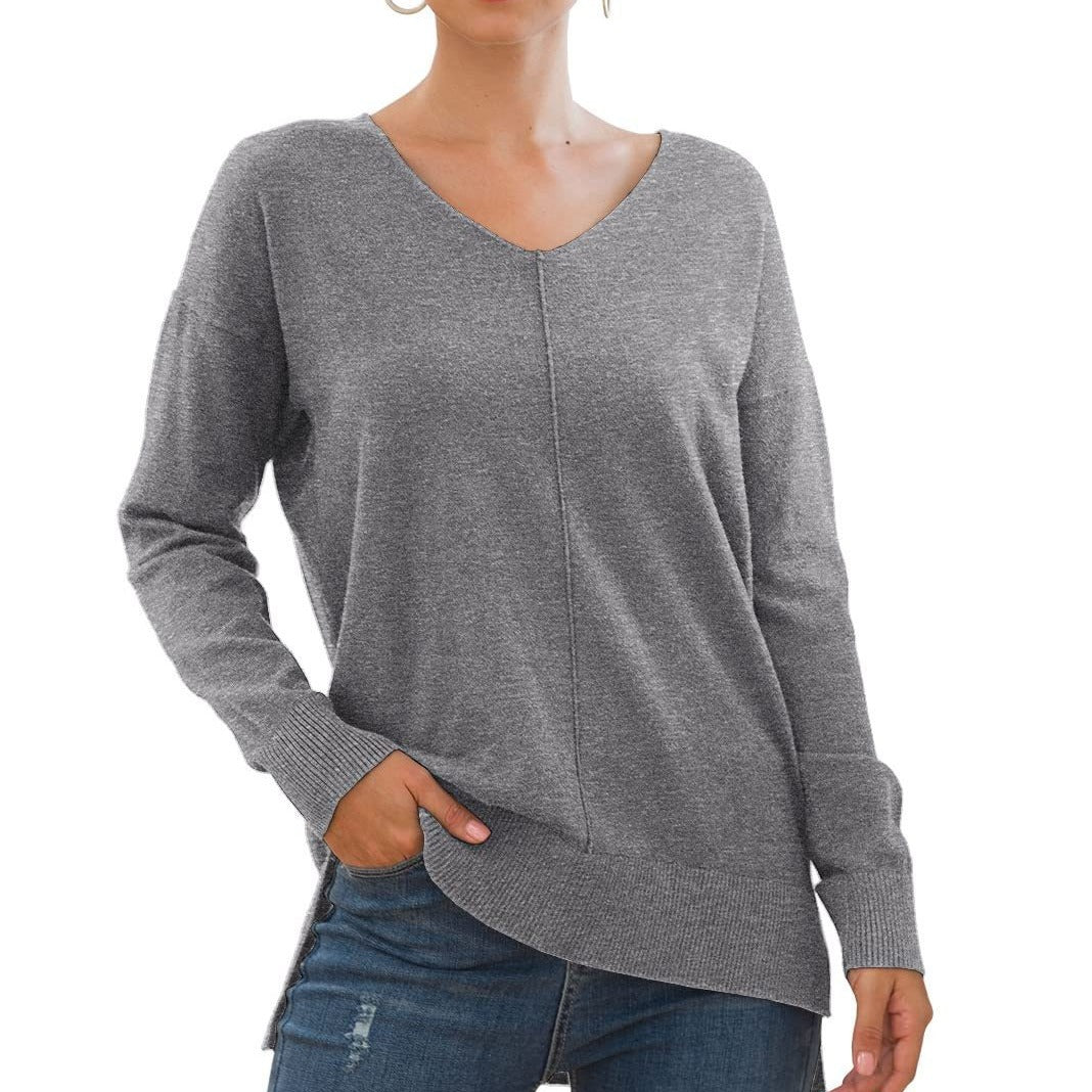 Pull élégant femmes à décolleté en V avec ourlet asymétrique Chic und Stil