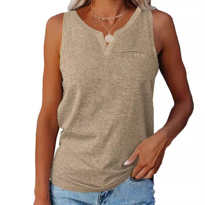 Dames débardeur décontracté à col V avec poche Chic und Stil