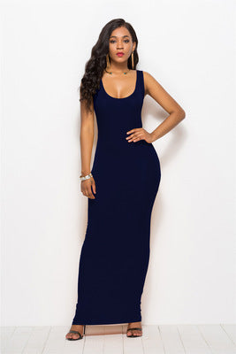 Femmes Robe maxi élégante et ajustée avec un décolleté rond profond Chic und Stil