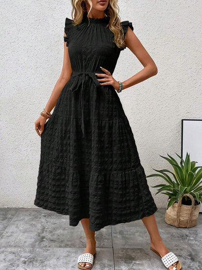Robe midi femme avec manches volantées et ceinture à la taille Chic und Stil