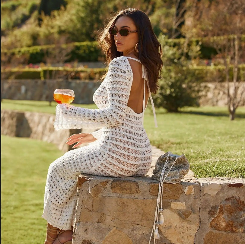 Robe maxi pour dames en textile ajouré avec manches larges Chic und Stil
