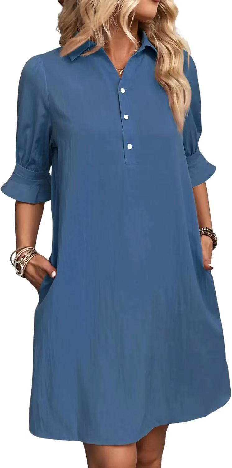 Robe chemise décontractée pour femmes avec manches courtes et poches pratiques Chic und Stil