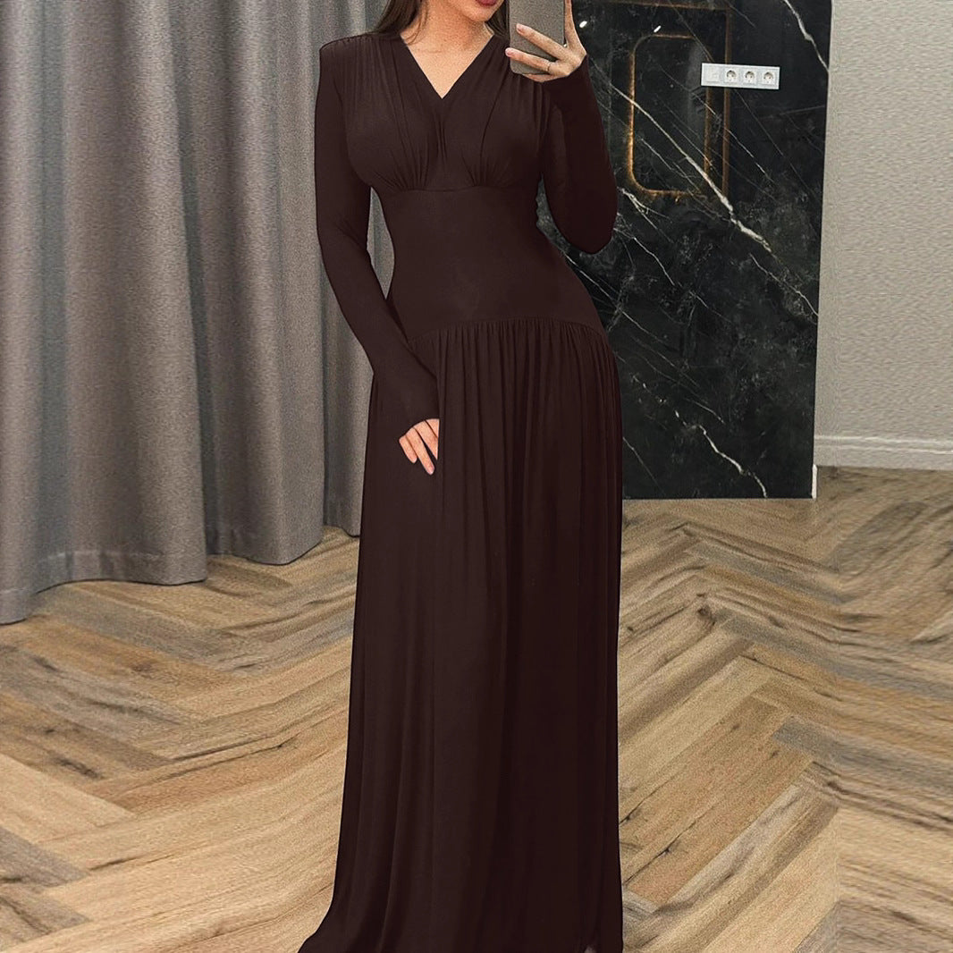 Robe maxi élégante pour femmes avec décolleté en V profond et coupe fluide Chic und Stil