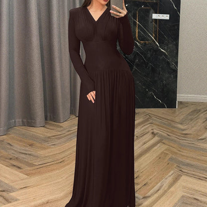 Robe maxi élégante pour femmes avec décolleté en V profond et coupe fluide Chic und Stil