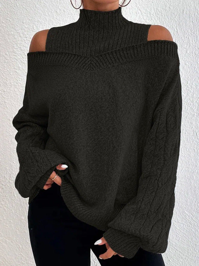 Casual knitted pullover for women with large sleeves and off-the-shoulder Chic and Style