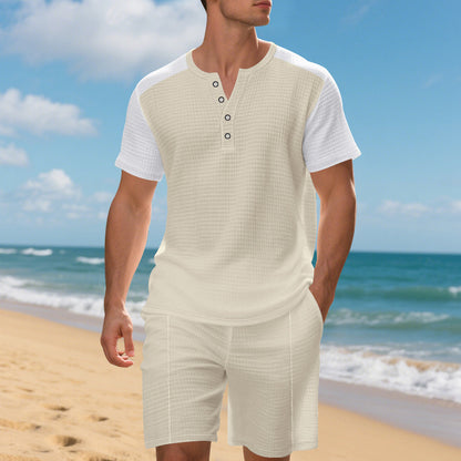 Homme ensemble court confortable à manches courtes avec haut structuré et shorts confortables Chic und Stil