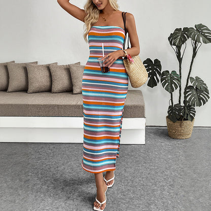 Robe maxi femme avec fente latérale et bretelles ajustables Chic und Stil