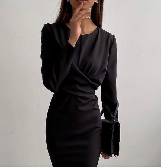 Dames Élégante robe portefeuille à manches longues et coupe fluide Chic und Stil