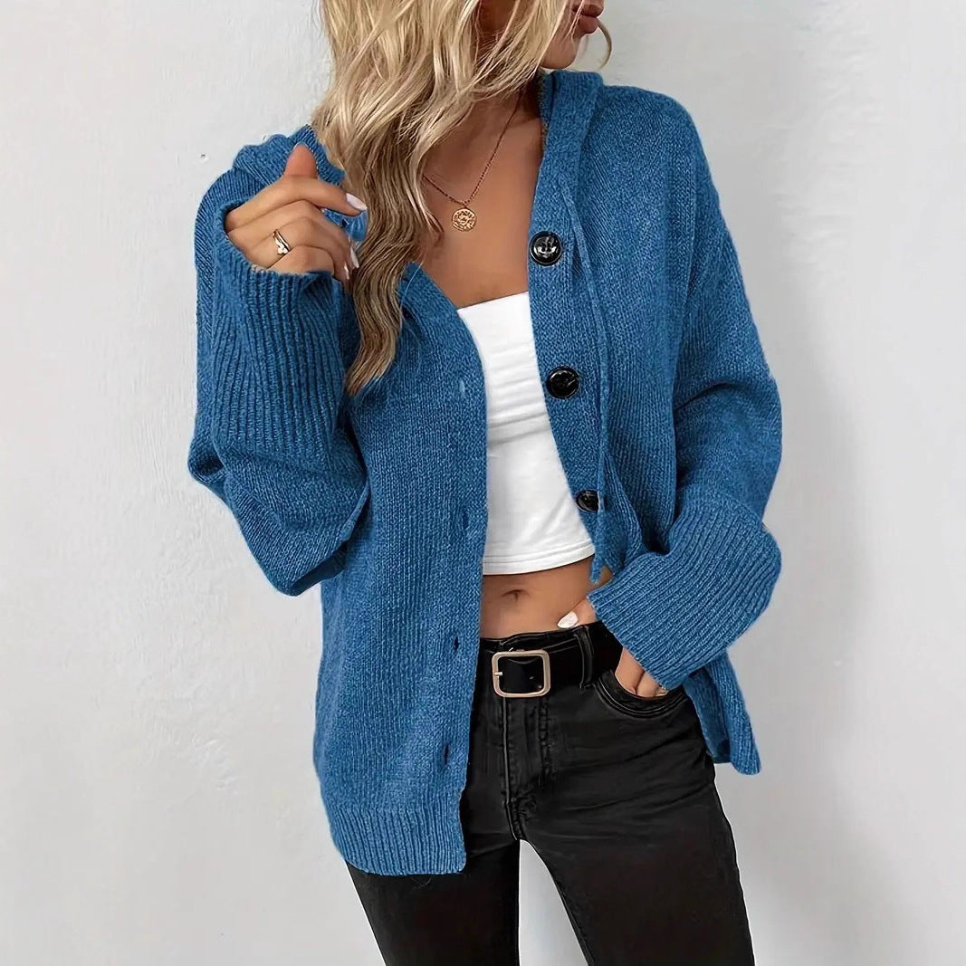 Dames confortable cardigan avec capuche et gros boutons Chic und Stil