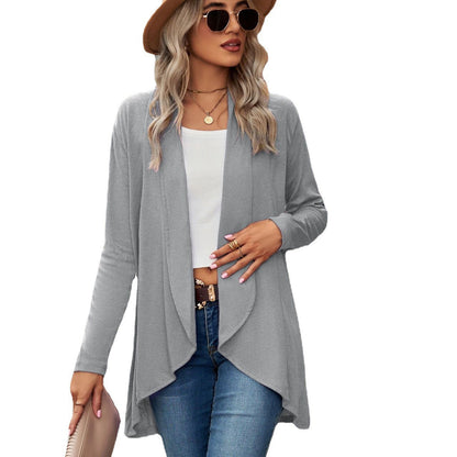 Dames décontracté long cardigan en tissu doux avec ourlet asymétrique Chic und Stil