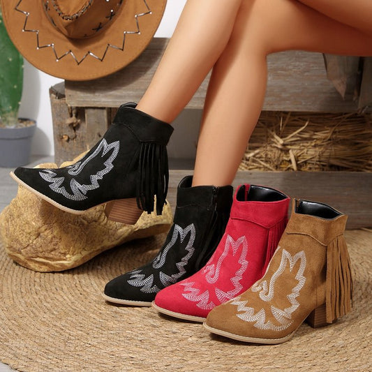 Bottes à chevilles élégantes pour femmes avec détail frangé et impression à motifs stylés Chic und Stil