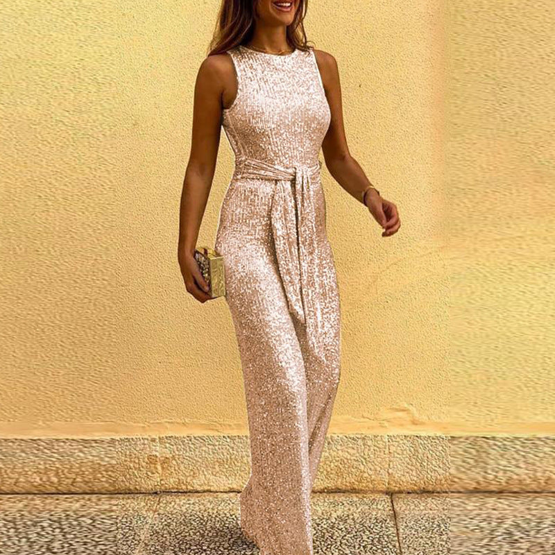 Robe de soirée scintillante pour femme avec ceinture élégante à la taille Chic und Stil