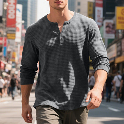 T-shirt Henley à manches longues décontracté pour homme avec design texturé Chic und Stil