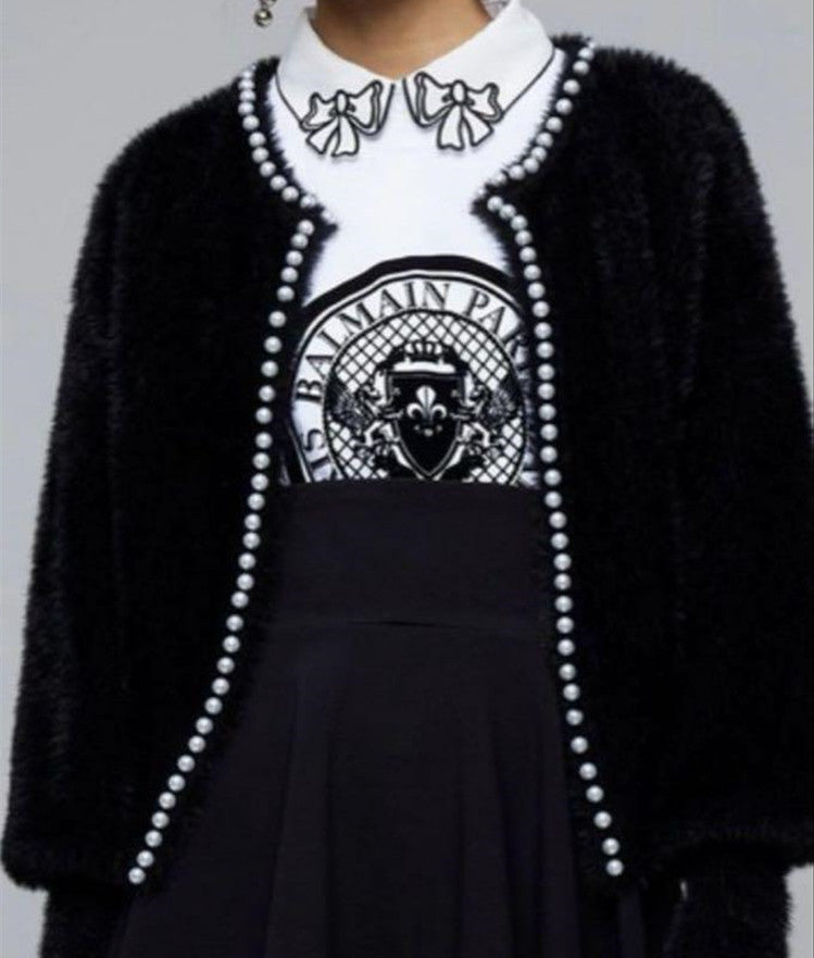 Dames cardigan en peluche avec boutons en perles et coupe décontractée Chic und Stil