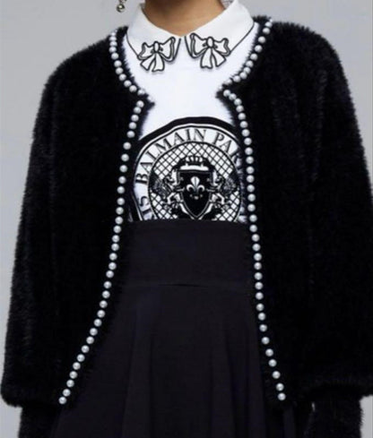 Dames cardigan en peluche avec boutons en perles et coupe décontractée Chic und Stil